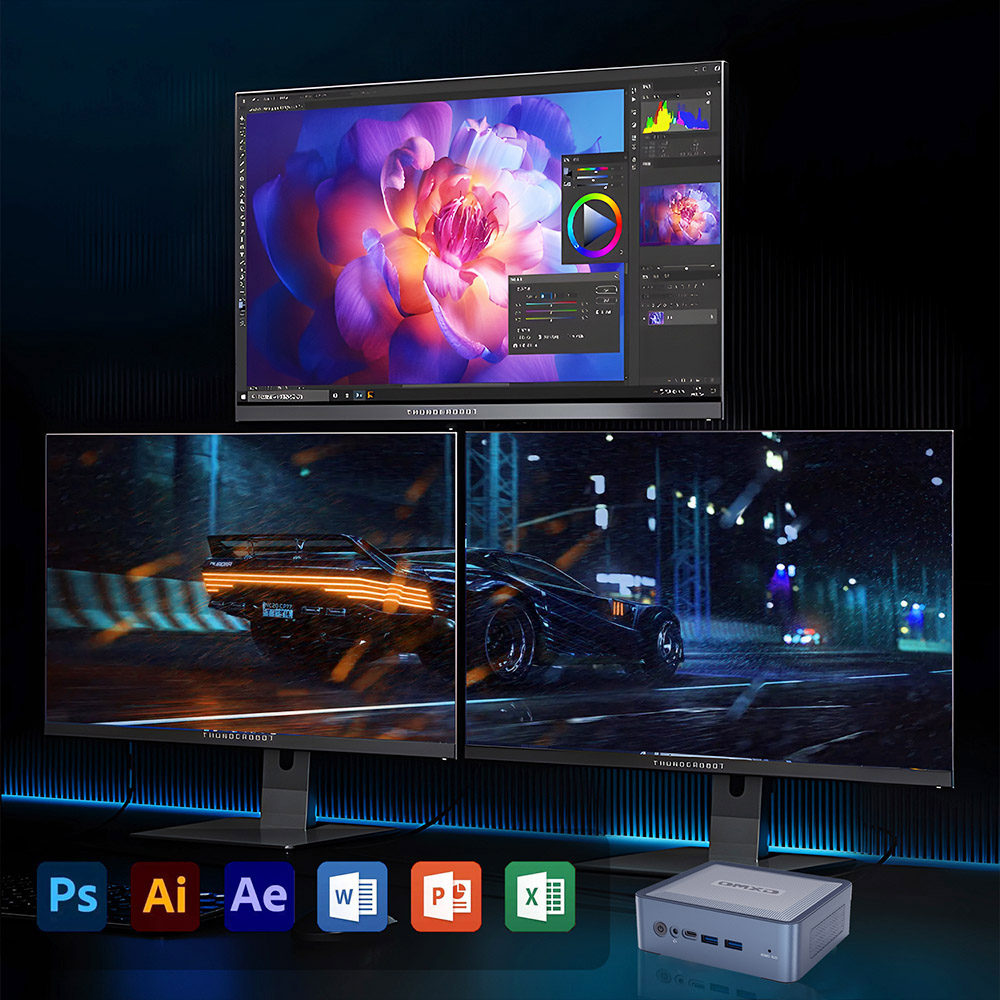 GXMO H56 Mini PC, AMD Ryzen 5 5600H 6 Cores Max 4.2GHz, 16GB RAM 512GB SSD, 2*HDMI + Type-C Triple Screen Display, WiFi 6 Bluetooth 5.2, 4*USB3.0 1*RJ45 1*Audio Jack - EU Plug