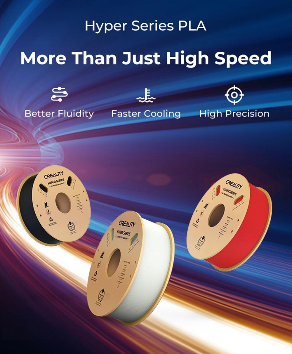 6 Stück Creality Hyper PLA-Filament – 2 kg Schwarz + 2 kg Weiß + 2 kg Grau
