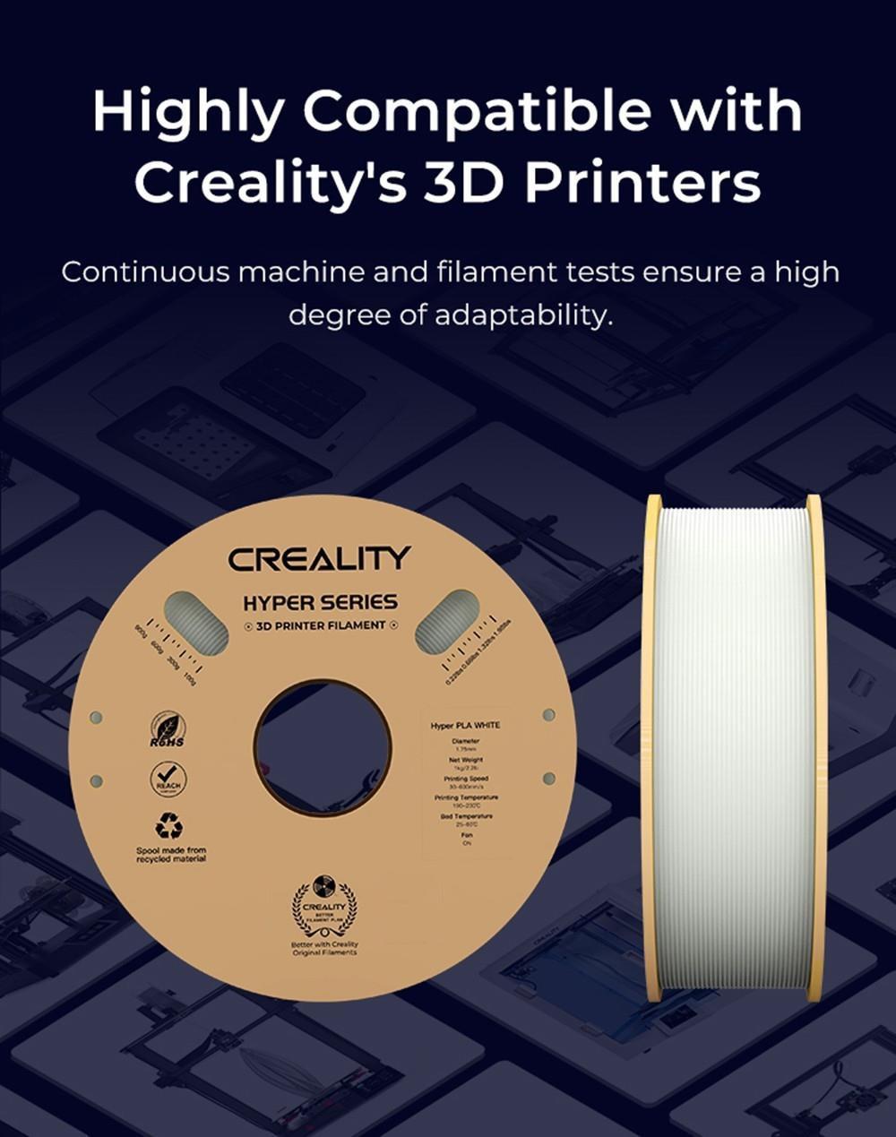 6 Stück Creality Hyper PLA-Filament – 2 kg Schwarz + 2 kg Weiß + 2 kg Grau