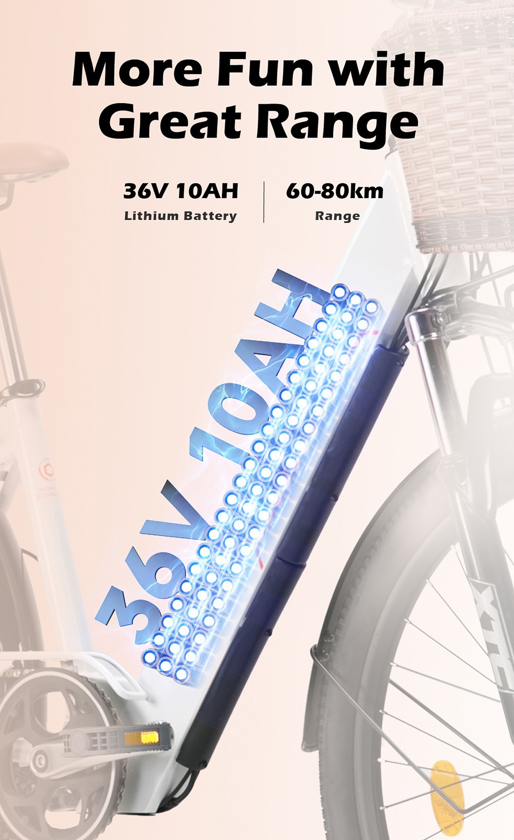 CYSUM Cityrun-20 Step-Thru Electric City Bike 20 Inch Tire 250W Motor 36V 10Ah Battery 25km/h Max Speed 30-50km Range SHIMANO 7-speed Gear Dual Disc Brake - White