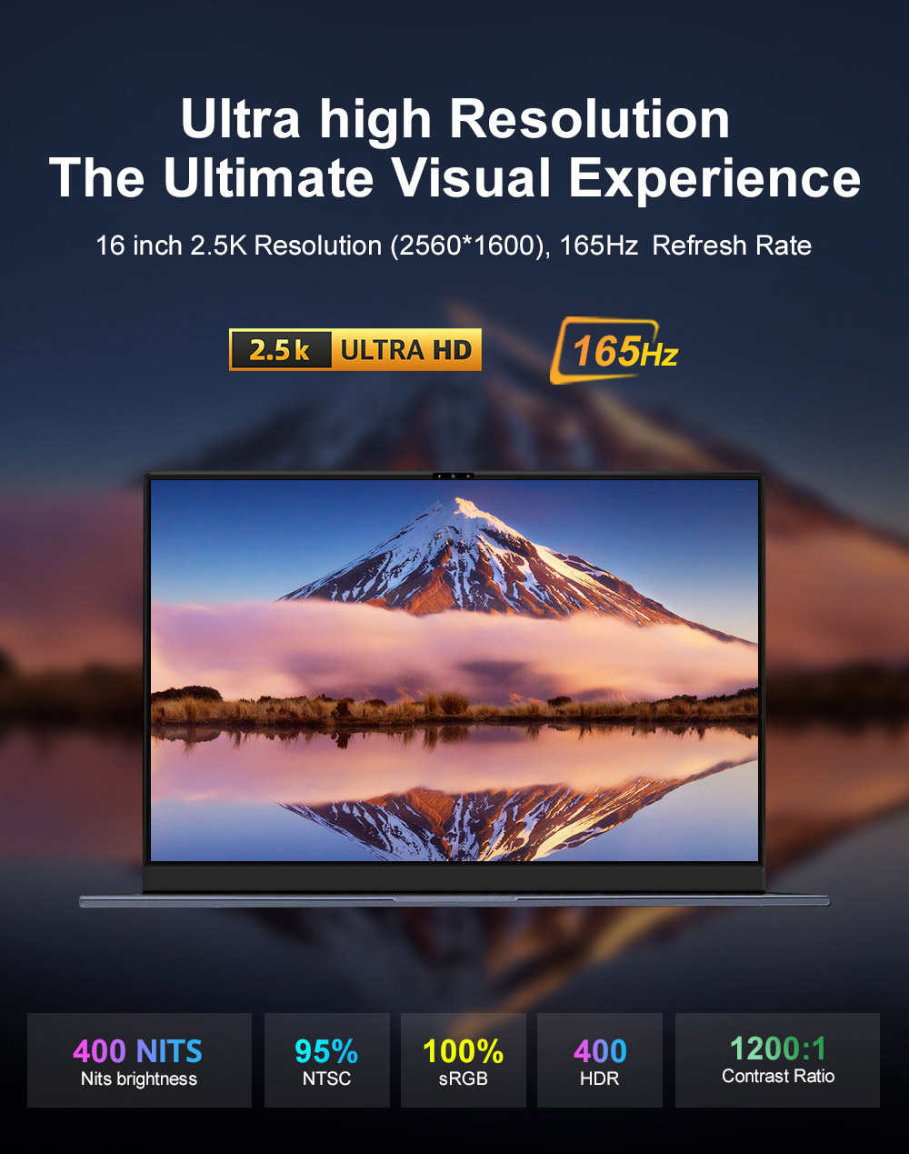 Ordinateur portable Ninkear N16 Pro, écran IPS 16'' 2560*1600, taux de rafraîchissement de 165 Hz, Intel Core i7-13620H 10 cœurs Max 4,9 GHz, 32 Go de RAM 1 To SSD, WiFi 6 Bluetooth 5.0, 1 * USB2.0 2 * USB3.0 1 * Type-C complet 1 * HDMI 1 * RJ45, chargement Type-C 65 W, déverrouillage par reconnaissance faciale