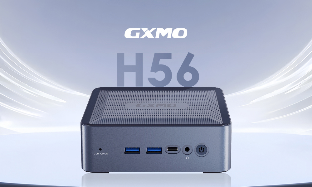 GXMO H56 Mini PC, AMD Ryzen 5 5600H 6 Cores Max 4.2GHz, 16GB RAM 512GB SSD, 2*HDMI + Type-C Triple Screen Display, WiFi 6 Bluetooth 5.2, 4*USB3.0 1*RJ45 1*Audio Jack - EU Plug