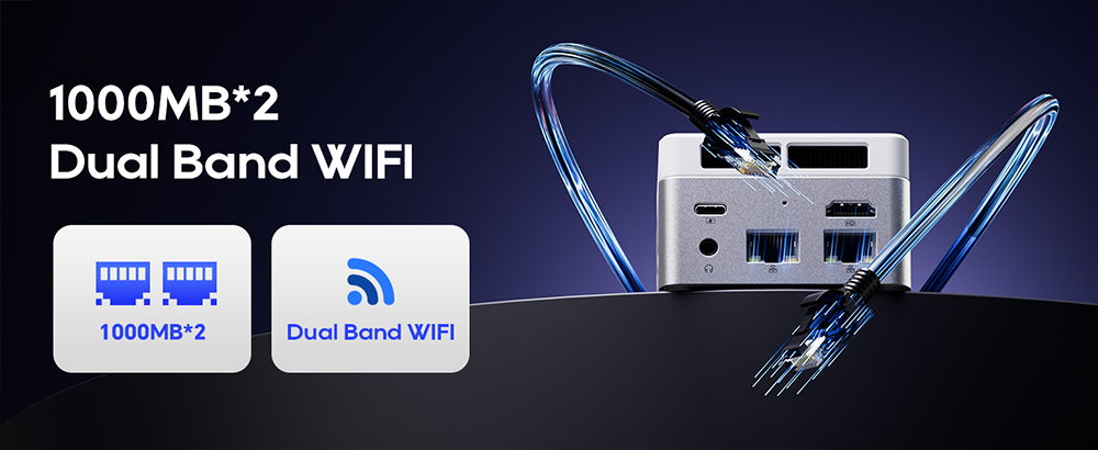 AOOSTAR T8 Mini PC (Free Docking Station), Intel N100 4 Cores Max 3.4GHz, 12GB LPDDR5 RAM 1TB SSD, Support Dual-screen 4K@60Hz Display, Dual Band WiFi, 1*Full-featured Type-C 2*USB3.0 2*USB2.0 1*HDMI 2*1000Mbps LAN 1*Audio Jack, 35W GaN Charger