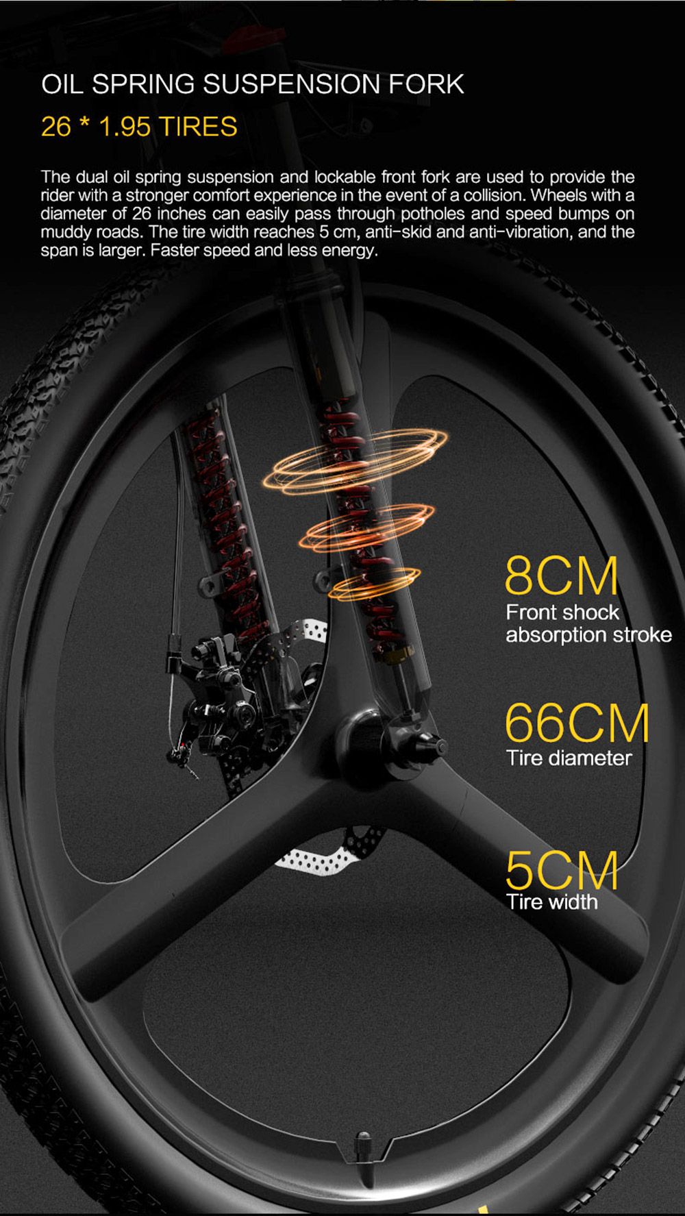 Vélo électrique pliable Bezior X500 Pro, moteur 500 W, batterie 48 V 10,4 Ah, pneu intégré 26 pouces, vitesse maximale 30 km/h, autonomie 100 km, Shimano 7 vitesses, frein à disque mécanique, suspension à ressort à huile avant et arrière, écran LCD, étanchéité IP54 - Noir Jaune