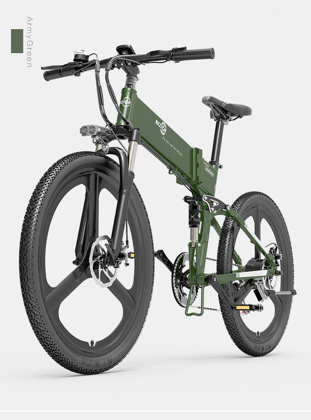 Vélo électrique pliable Bezior X500 Pro, moteur 500 W, batterie 48 V 10,4 Ah, pneu intégré 26 pouces, vitesse maximale 30 km/h, autonomie 100 km, Shimano 7 vitesses, frein à disque mécanique, suspension à ressort à huile avant et arrière, écran LCD, étanchéité IP54 - Noir Jaune