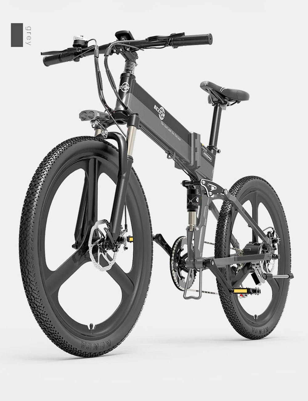 Vélo électrique pliable Bezior X500 Pro, moteur 500 W, batterie 48 V 10,4 Ah, pneu intégré 26 pouces, vitesse maximale 30 km/h, autonomie 100 km, Shimano 7 vitesses, frein à disque mécanique, suspension à ressort à huile avant et arrière, écran LCD, étanchéité IP54 - Noir Jaune