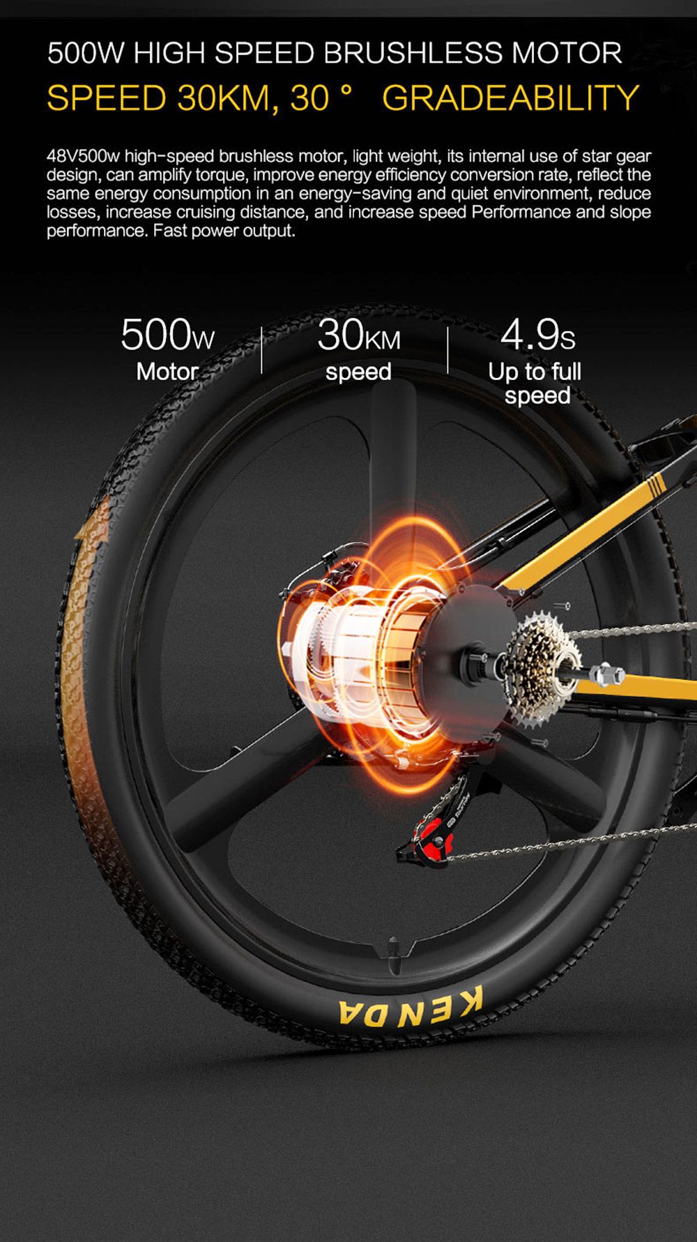 Vélo électrique pliable Bezior X500 Pro, moteur 500 W, batterie 48 V 10,4 Ah, pneu intégré 26 pouces, vitesse maximale 30 km/h, autonomie 100 km, Shimano 7 vitesses, frein à disque mécanique, suspension à ressort à huile avant et arrière, écran LCD, étanchéité IP54 - Noir Jaune