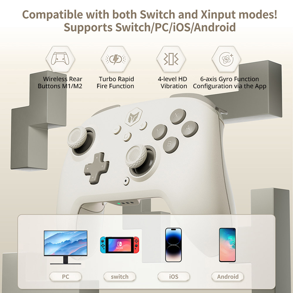 BIGBIG WON CHOCO Wireless Game Controller, Custom Button, 6-Axis Gyro, 128-Step Macro Programming - Grey
