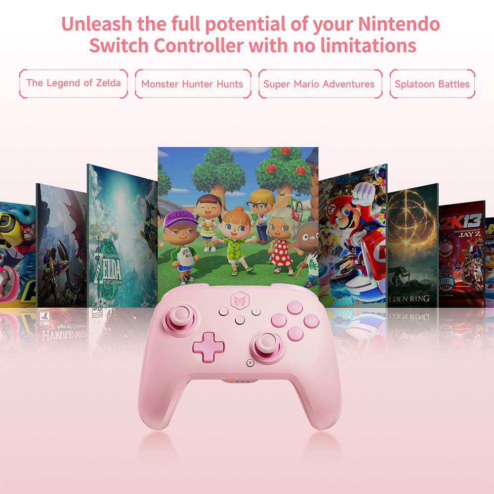 BIGBIG WON CHOCO Wireless Game Controller, Custom Button, 6-Axis Gyro, 128-Step Macro Programming - Pink