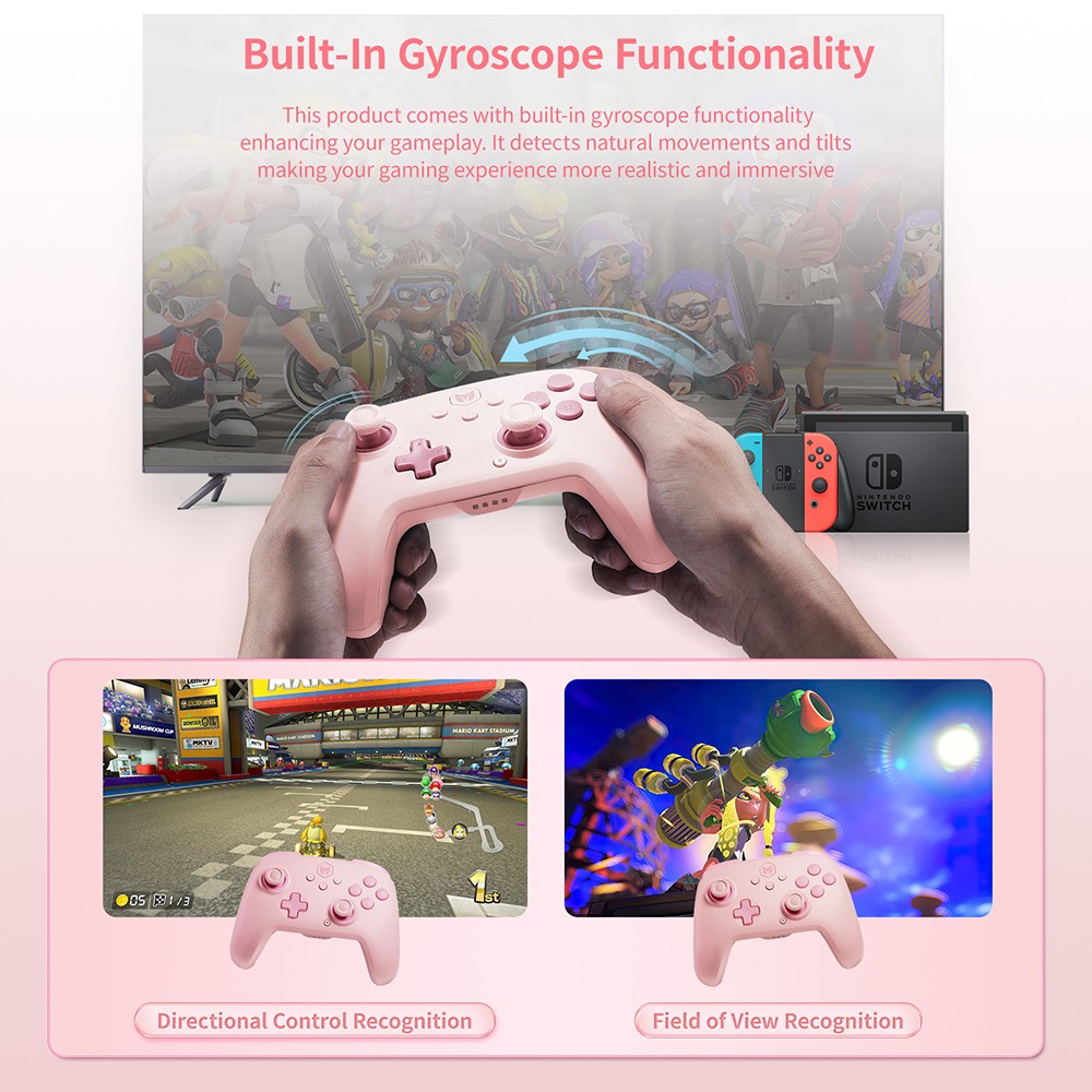 BIGBIG WON CHOCO Wireless Game Controller, Custom Button, 6-Axis Gyro, 128-Step Macro Programming - Pink
