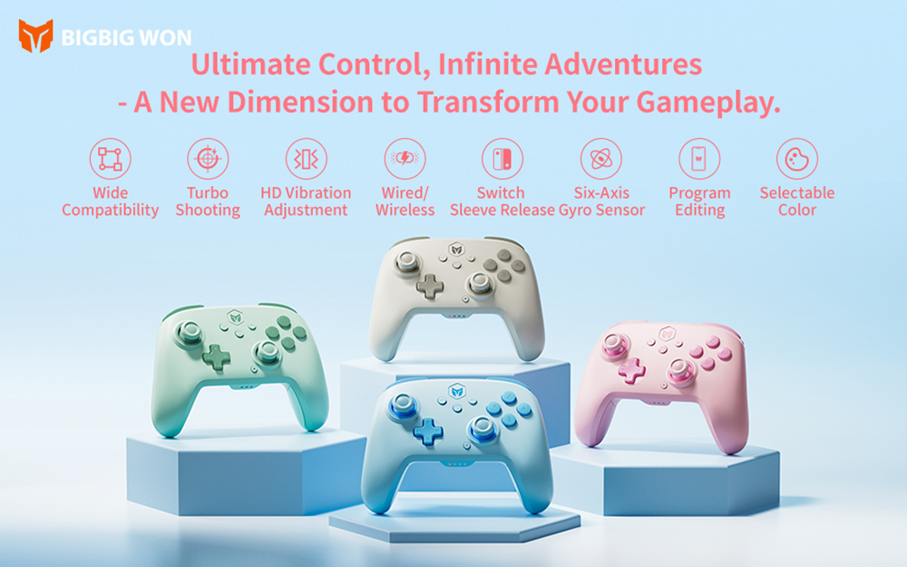 BIGBIG WON CHOCO Wireless Game Controller, Custom Button, 6-Axis Gyro, 128-Step Macro Programming - Pink