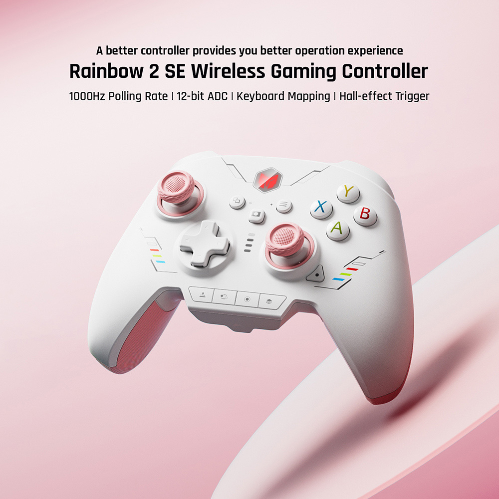 BIGBIG WON Rainbow 2 SE Game Controller, Hall Effect Trigger, 12-bit ADC, 4-way & 8-way D-pads, Compatible with Switch / PC / Android / iOS - Pink