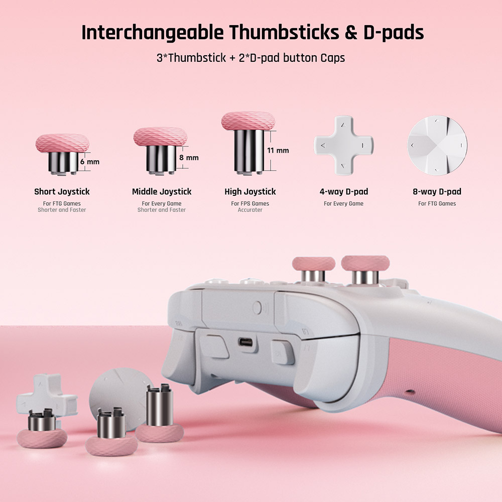 BIGBIG WON Rainbow 2 SE Game Controller, Hall Effect Trigger, 12-bit ADC, 4-way & 8-way D-pads, Compatible with Switch / PC / Android / iOS - Pink