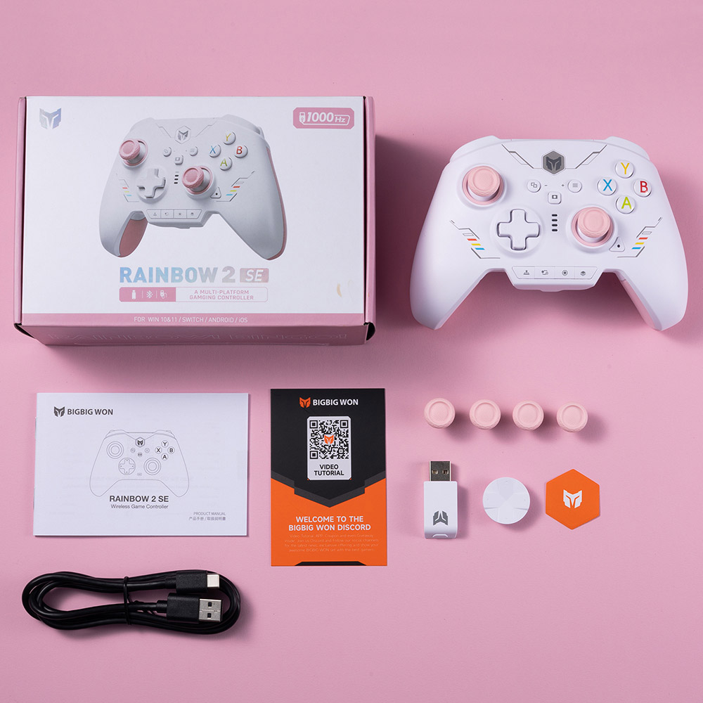 BIGBIG WON Rainbow 2 SE Game Controller, Hall Effect Trigger, 12-bit ADC, 4-way & 8-way D-pads, Compatible with Switch / PC / Android / iOS - Pink