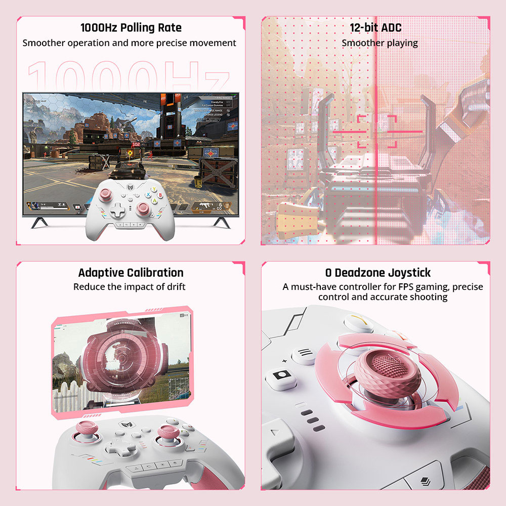 BIGBIG WON Rainbow 2 SE Game Controller, Hall Effect Trigger, 12-bit ADC, 4-way & 8-way D-pads, Compatible with Switch / PC / Android / iOS - Pink