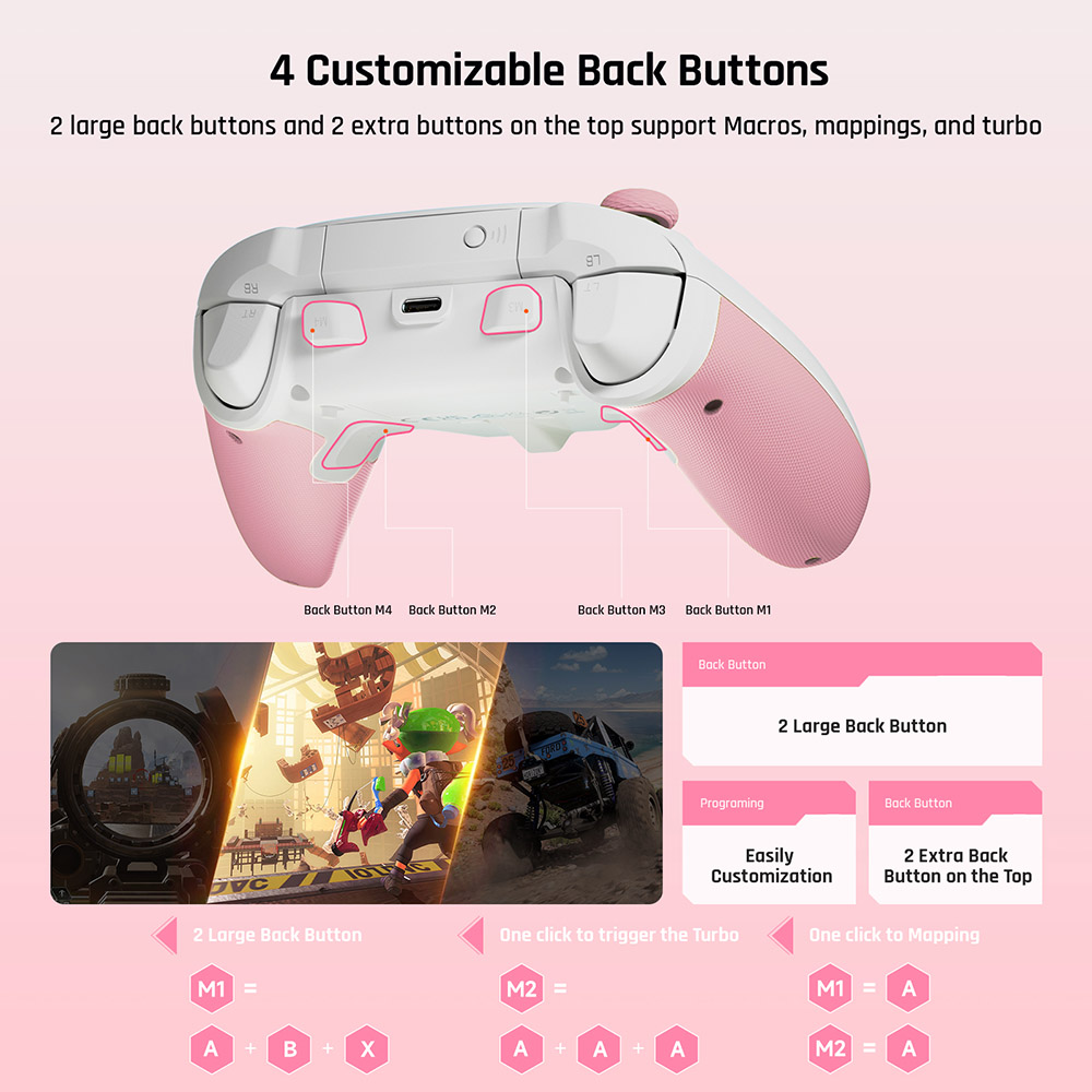 BIGBIG WON Rainbow 2 SE Game Controller, Hall Effect Trigger, 12-bit ADC, 4-way & 8-way D-pads, Compatible with Switch / PC / Android / iOS - Pink