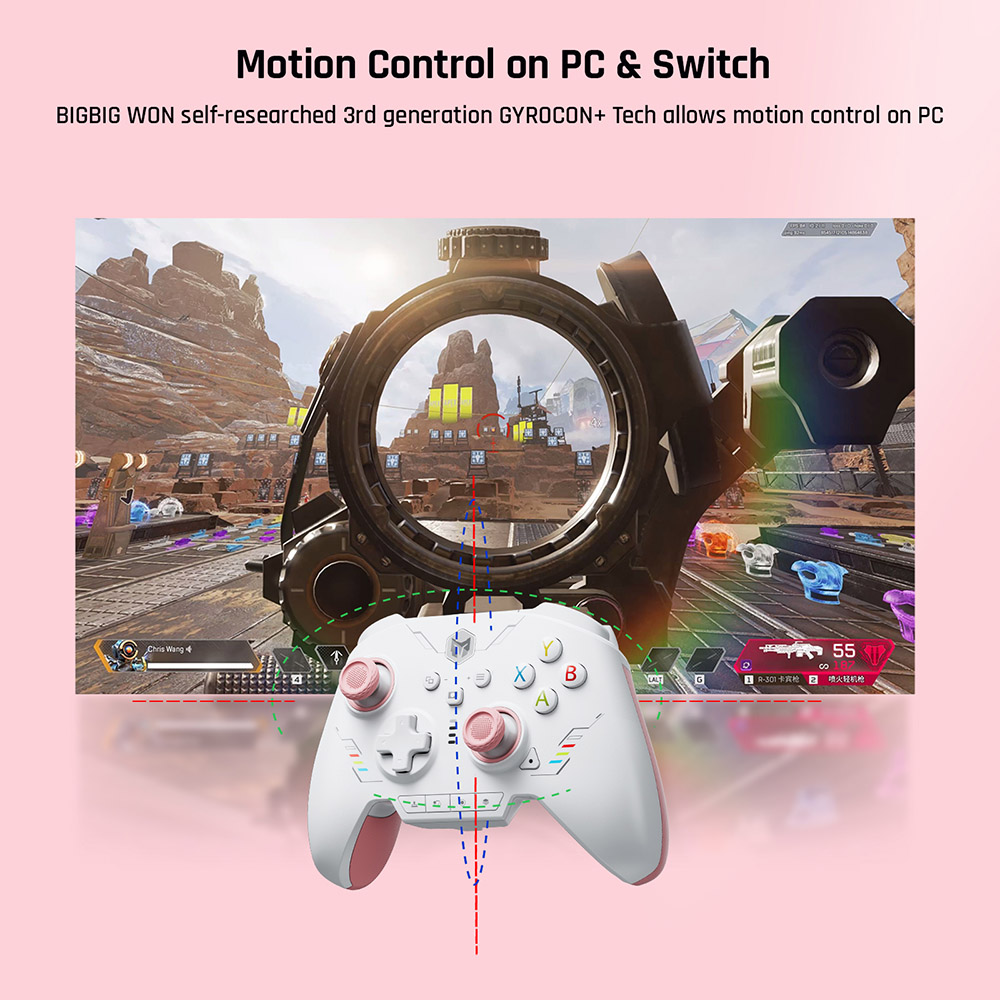BIGBIG WON Rainbow 2 SE Game Controller, Hall Effect Trigger, 12-bit ADC, 4-way & 8-way D-pads, Compatible with Switch / PC / Android / iOS - Pink