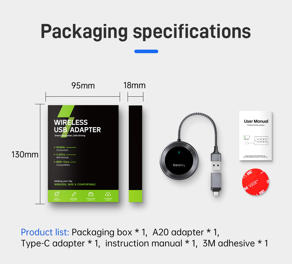 DriFox A20 Wired to Wireless Carplay Adapter, Plug & Play, Auto-Connect, 5.8GHz Fast Data Transmission, Voice Assistant