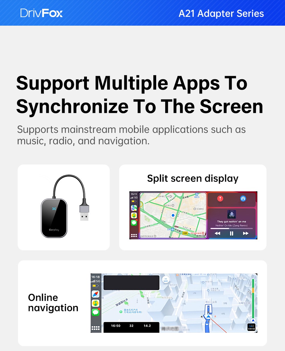 DriFox A21 Wired to Wireless Carplay Adapter, Plug & Play, Auto-Connect, 5.8GHz Fast Data Transmission, Voice Assistant - Green