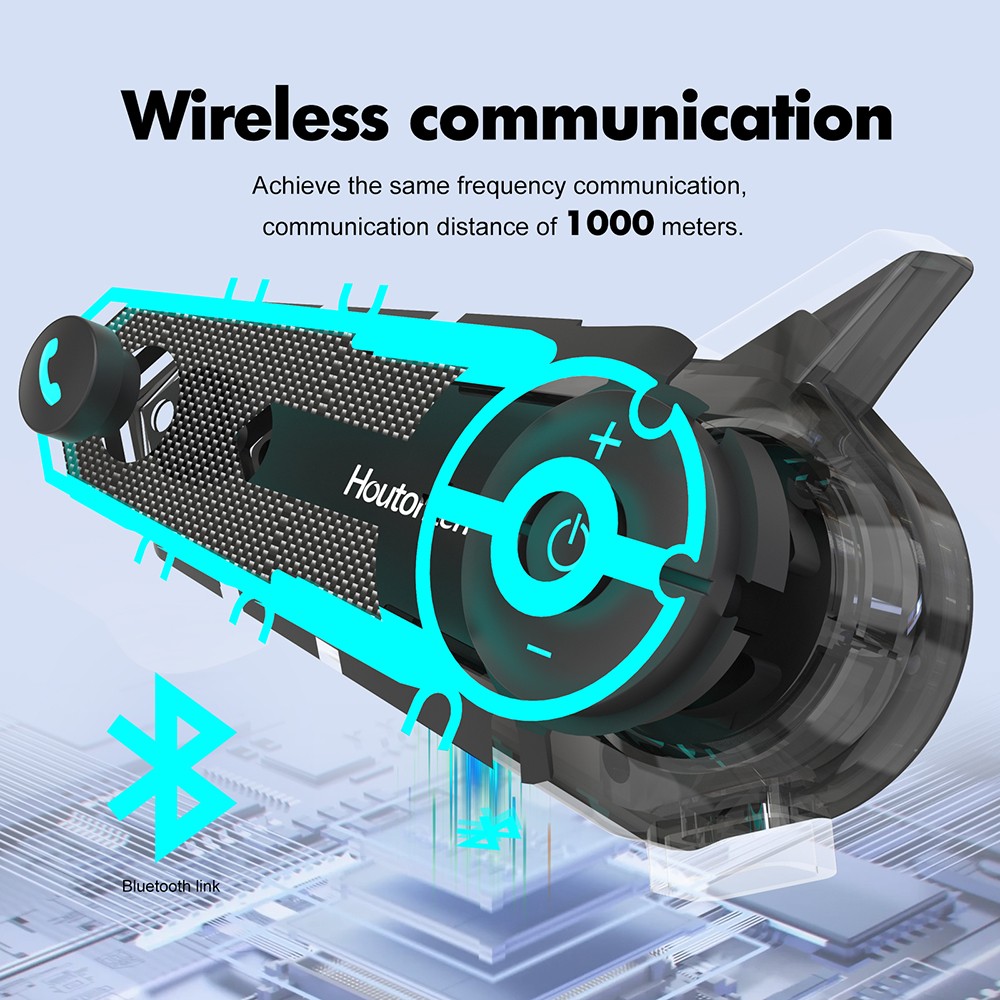 Houtonsen S6 Motorcycle Helmet Headset, 1000m Real-time Intercom Distance, Voice Navigation, Bluetooth 5.1, 30h Working Time, Type-C Interface, IP65 Waterproof - 2Pcs Pack
