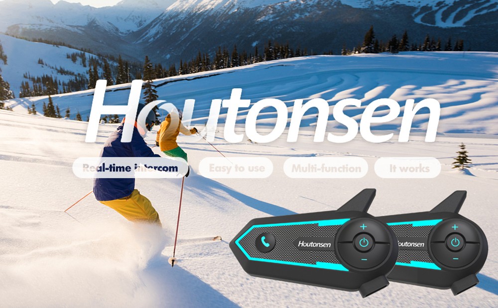 Houtonsen S6 Motorcycle Helmet Headset, 1000m Real-time Intercom Distance, Voice Navigation, Bluetooth 5.1, 30h Working Time, Type-C Interface, IP65 Waterproof - 2Pcs Pack