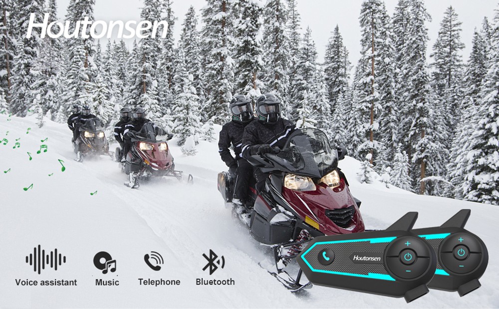Houtonsen S6 Motorcycle Helmet Headset, 1000m Real-time Intercom Distance, Voice Navigation, Bluetooth 5.1, 30h Working Time, Type-C Interface, IP65 Waterproof - 2Pcs Pack
