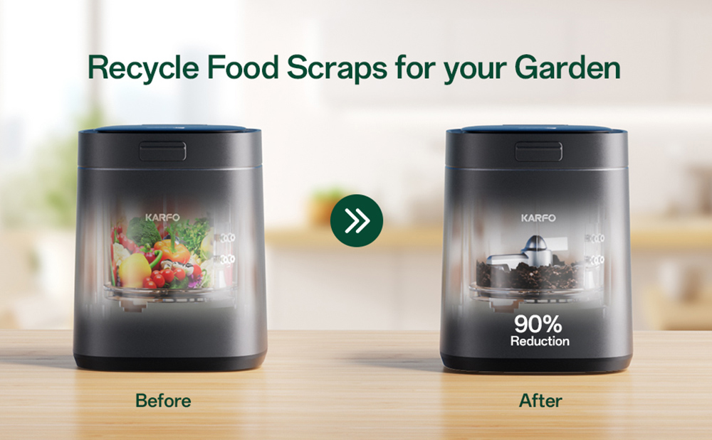 Karfo UF006-EC Kitchen Composter, 2.5L Capacity, Single-Button Auto Operation, Turn Food Waste to Fertilizer for Plants, Black