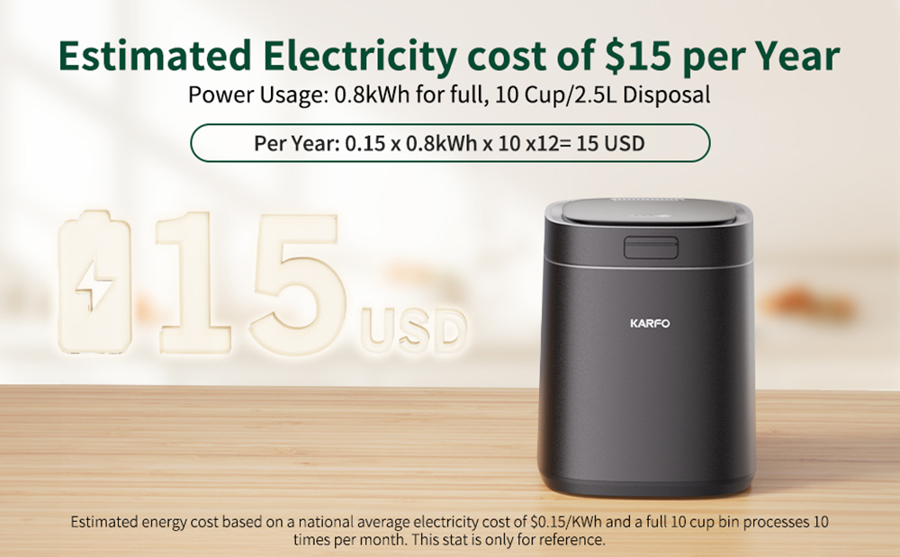 Karfo UF006-EC Kitchen Composter, 2.5L Capacity, Single-Button Auto Operation, Turn Food Waste to Fertilizer for Plants, Black