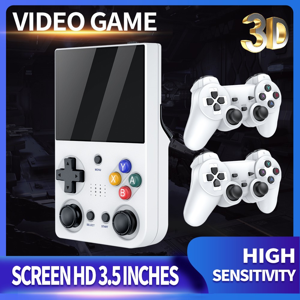 M21 Handheld Game Console + 2 Game Controllers, 64GB TF Card, 1219 Games, 30 Emulators, 3.5-inch Screen, 3D Rocker, 3000mAh Battery - Black