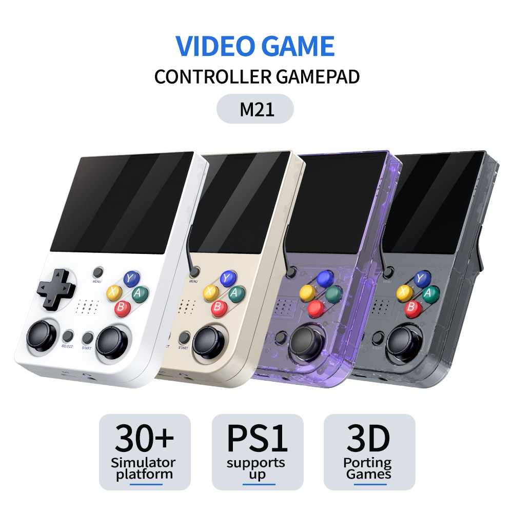 M21 Handheld Game Console + 2 Game Controllers, 64GB TF Card, 1219 Games, 30 Emulators, 3.5-inch Screen, 3D Rocker, 3000mAh Battery - White