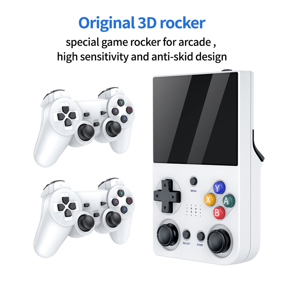 M21 Handheld Game Console + 2 Game Controllers, 64GB TF Card, 1219 Games, 30 Emulators, 3.5-inch Screen, 3D Rocker, 3000mAh Battery - White
