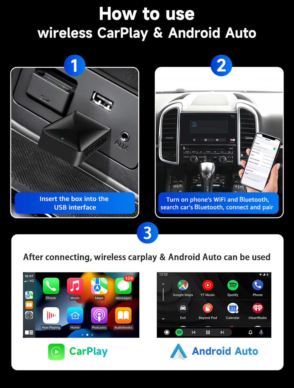 MINIX AB019 Wireless CarPlay Adapter, Plug and Play, Auto-Connect, Bluetooth 5.0/ 5G WiFi/USB Connection