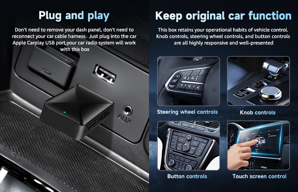 MINIX AB019 Wireless CarPlay Adapter, Plug and Play, Auto-Connect, Bluetooth 5.0/ 5G WiFi/USB Connection