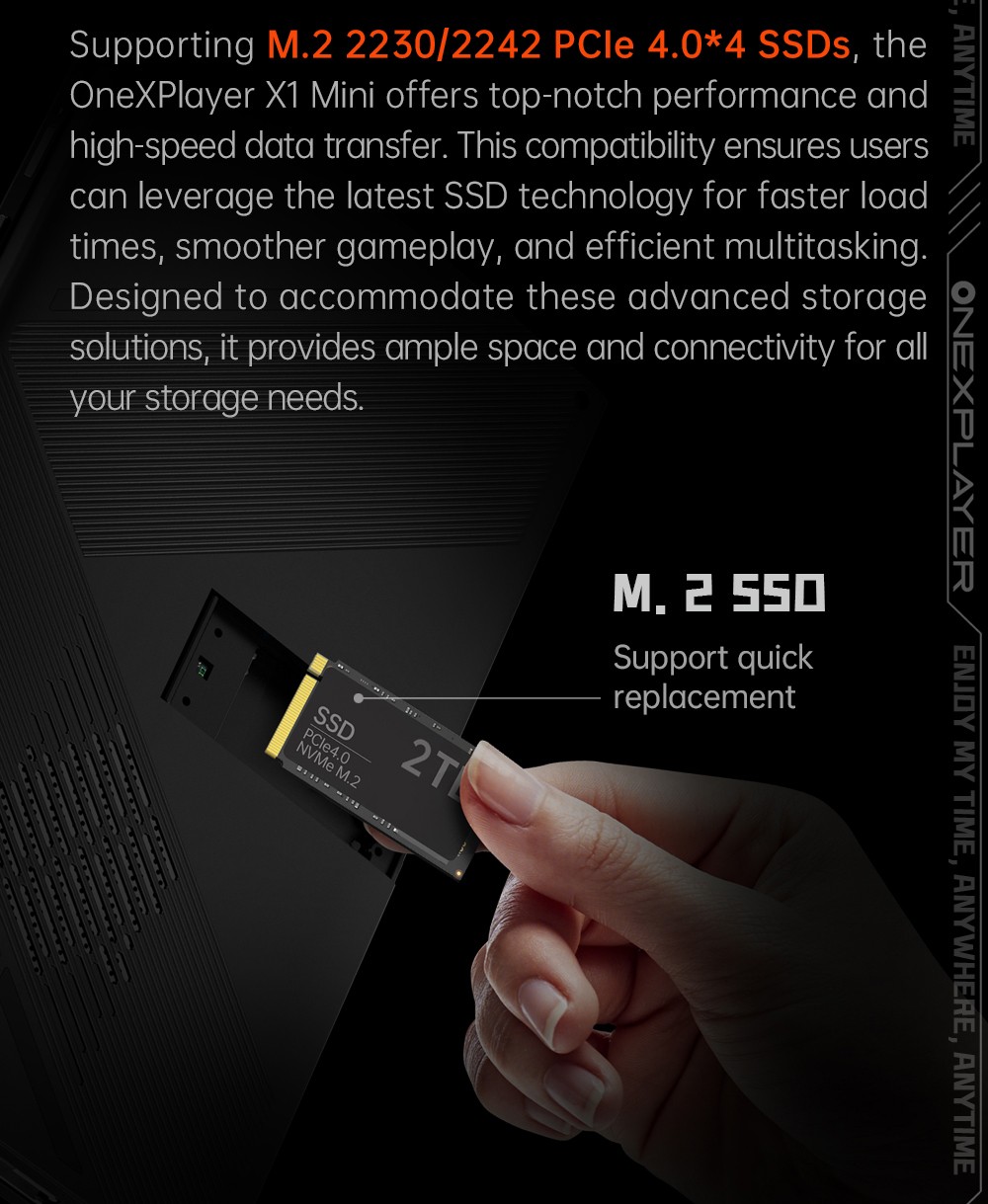 One Netbook OneXPlayer X1 Mini Handheld Gaming PC, AMD Ryzen 7 8840U 8 Cores Max 5.1GHz, 8.8'' 2560*1600 144Hz LTPS Screen, 32GB LPDDR5x RAM 1TB SSD, 2*USB4 1*USB3.2 1* TF Card Slot 1* Oculink 1*Audio, Harman Sound System, 65.02Wh Battery - US Plug