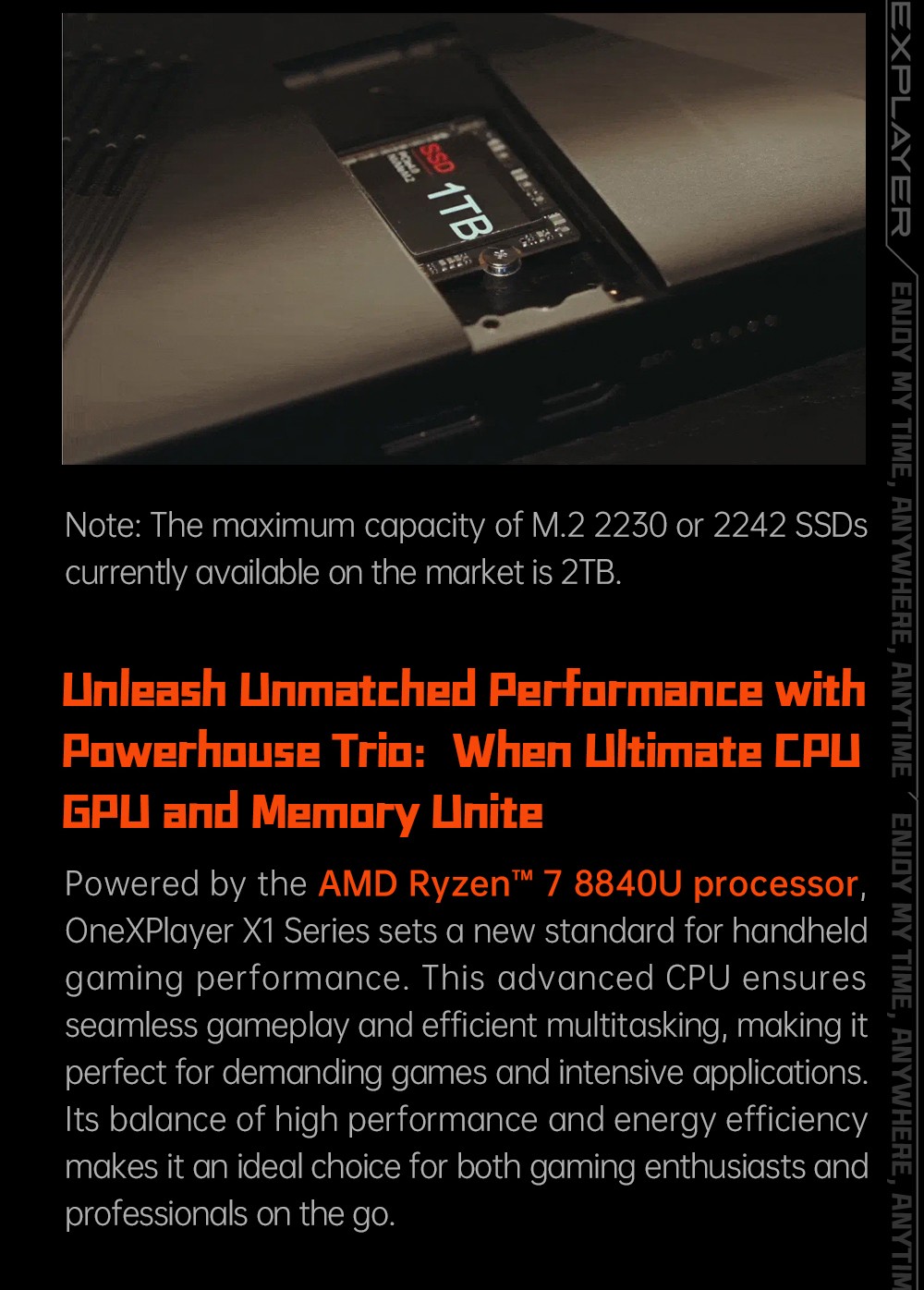 One Netbook OneXPlayer X1 Mini Handheld Gaming PC, AMD Ryzen 7 8840U 8 Cores Max 5.1GHz, 8.8'' 2560*1600 144Hz LTPS Screen, 32GB LPDDR5x RAM 1TB SSD, 2*USB4 1*USB3.2 1* TF Card Slot 1* Oculink 1*Audio, Harman Sound System, 65.02Wh Battery - US Plug