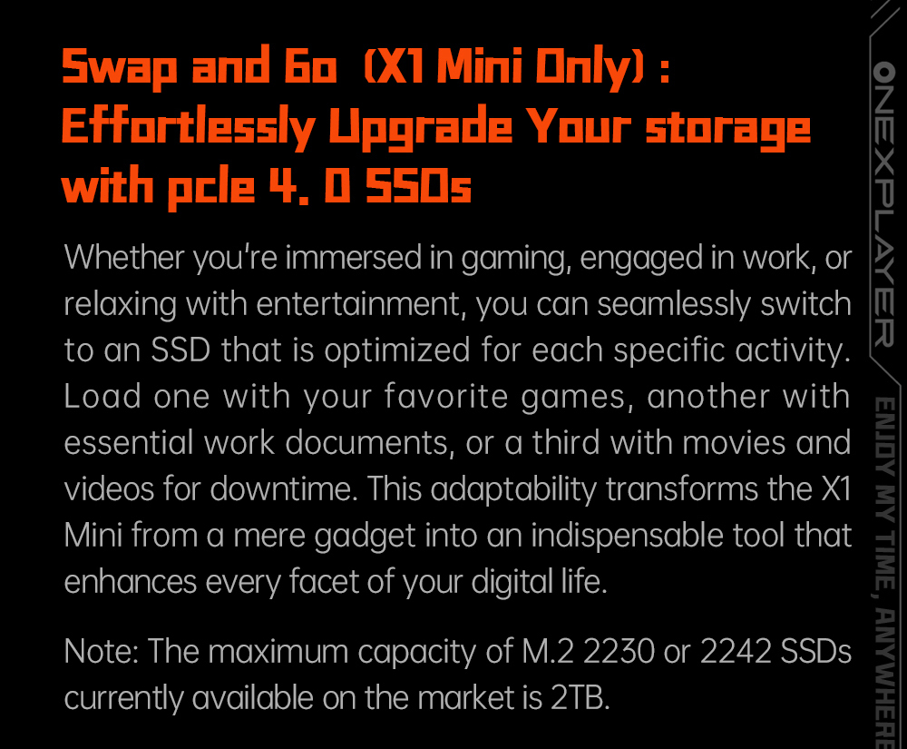 One Netbook OneXPlayer X1 Mini Handheld Gaming PC, AMD Ryzen 7 8840U 8 Cores Max 5.1GHz, 8.8'' 2560*1600 144Hz LTPS Screen, 32GB LPDDR5x RAM 2TB SSD, 2*USB4 1*USB3.2 1* TF Card Slot 1* Oculink 1*Audio, Harman Sound System, 65.02Wh Battery - US Plug