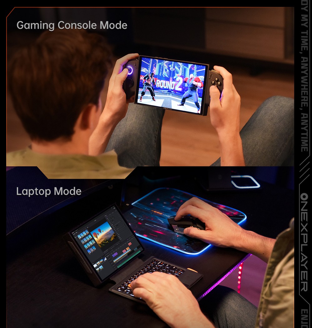 One Netbook OneXPlayer X1 Mini Handheld Gaming PC, AMD Ryzen 7 8840U 8 Cores Max 5.1GHz, 8.8'' 2560*1600 144Hz LTPS Screen, 32GB LPDDR5x RAM 2TB SSD, 2*USB4 1*USB3.2 1* TF Card Slot 1* Oculink 1*Audio, Harman Sound System, 65.02Wh Battery - US Plug