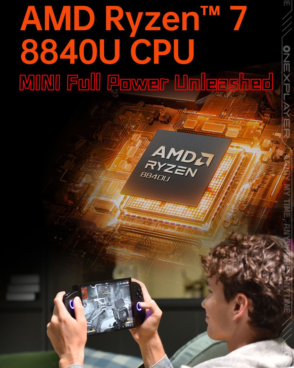 One Netbook OneXPlayer X1 Mini Handheld Gaming PC, AMD Ryzen 7 8840U 8 Cores Max 5.1GHz, 8.8'' 2560*1600 144Hz LTPS Screen, 64GB LPDDR5x RAM 2TB SSD, 2*USB4 1*USB3.2 1* TF Card Slot 1* Oculink 1*Audio, Harman Sound System, 65.02Wh Battery - US Plug