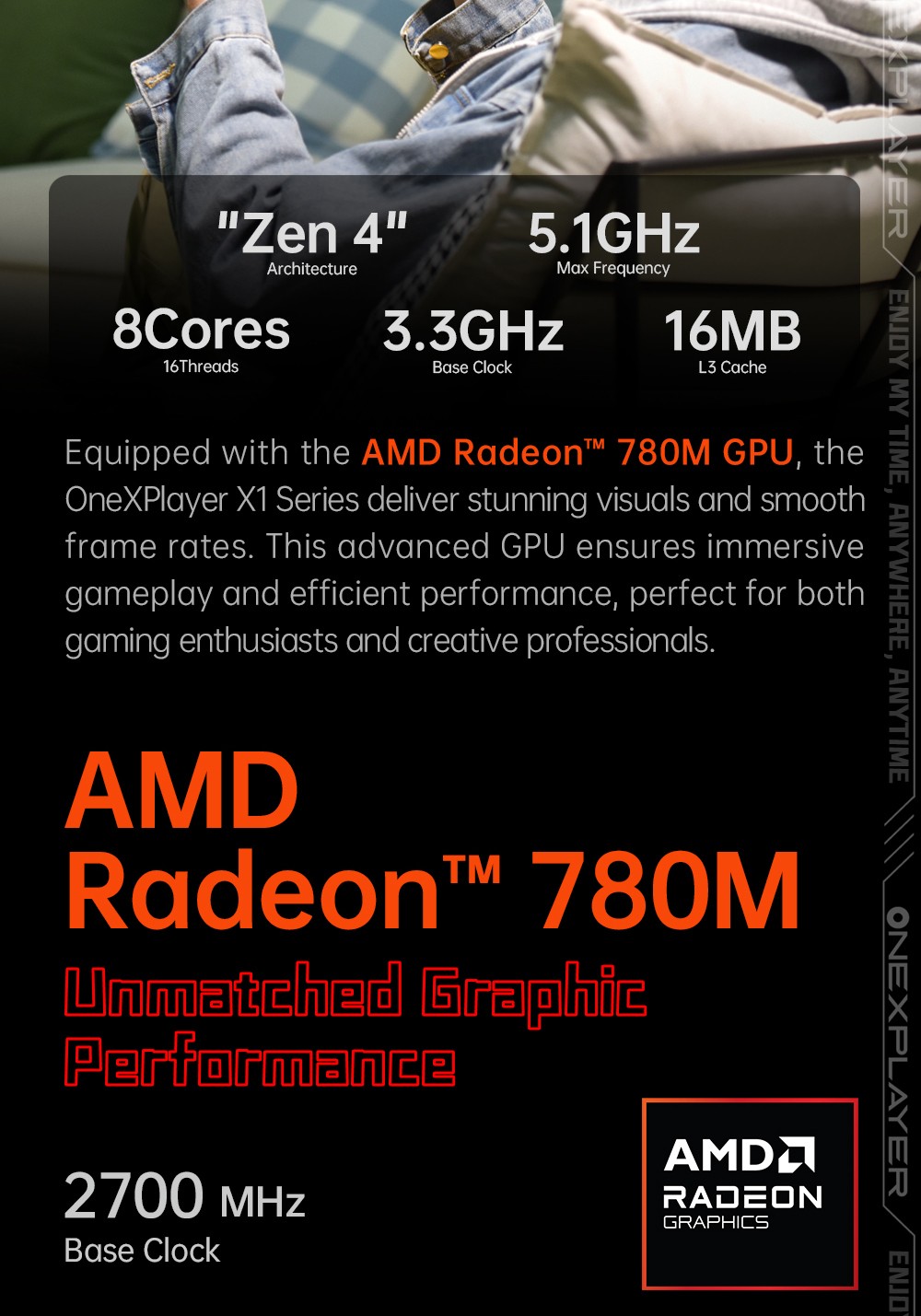 One Netbook OneXPlayer X1 Mini Handheld Gaming PC, AMD Ryzen 7 8840U 8 Cores Max 5.1GHz, 8.8'' 2560*1600 144Hz LTPS Screen, 64GB LPDDR5x RAM 2TB SSD, 2*USB4 1*USB3.2 1* TF Card Slot 1* Oculink 1*Audio, Harman Sound System, 65.02Wh Battery - US Plug