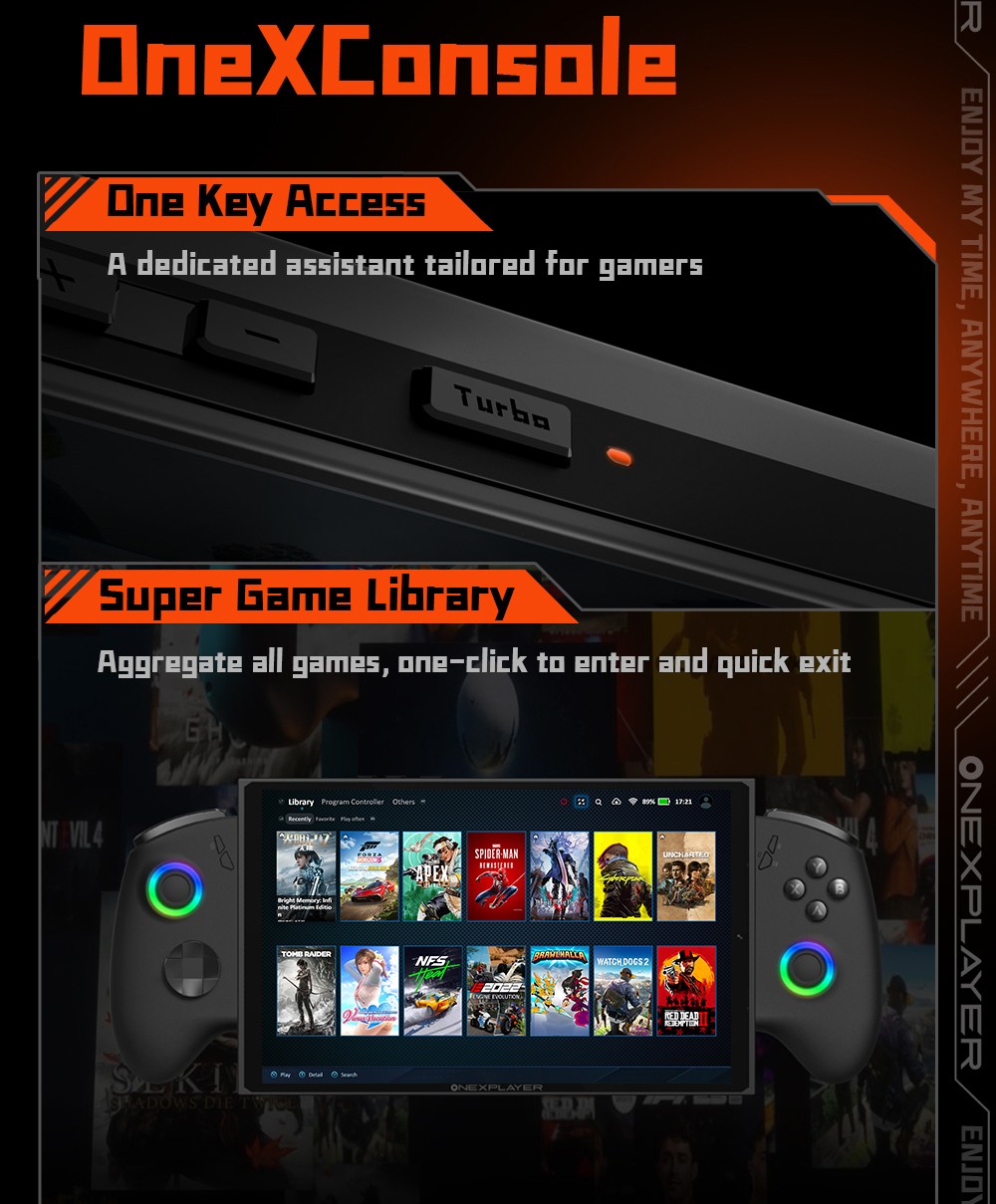 One Netbook OneXPlayer X1 Mini Handheld Gaming PC, AMD Ryzen 7 8840U 8 Cores Max 5.1GHz, 8.8'' 2560*1600 144Hz LTPS Screen, 64GB LPDDR5x RAM 2TB SSD, 2*USB4 1*USB3.2 1* TF Card Slot 1* Oculink 1*Audio, Harman Sound System, 65.02Wh Battery - US Plug