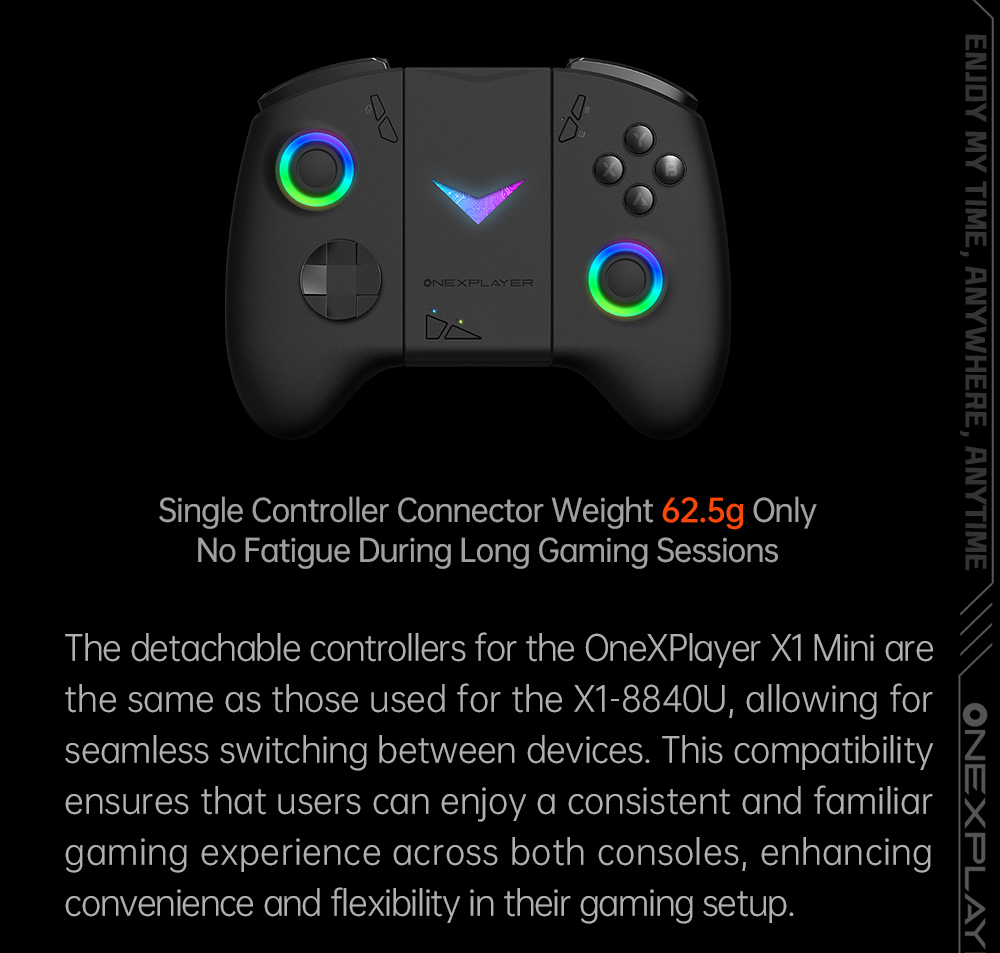 One Netbook OneXPlayer X1 Mini Handheld Gaming PC, AMD Ryzen 7 8840U 8 Cores Max 5.1GHz, 8.8'' 2560*1600 144Hz LTPS Screen, 64GB LPDDR5x RAM 2TB SSD, 2*USB4 1*USB3.2 1* TF Card Slot 1* Oculink 1*Audio, Harman Sound System, 65.02Wh Battery - US Plug