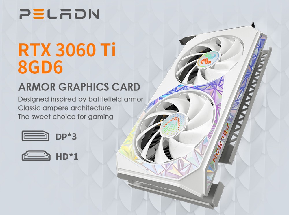 PELADN RTX 3060 Ti Graphics Card, 8GB GDDR6, 8Pin 256bits, 200W, PCI Express 4.0, 3*DP 1*HDMI, Dual-fan