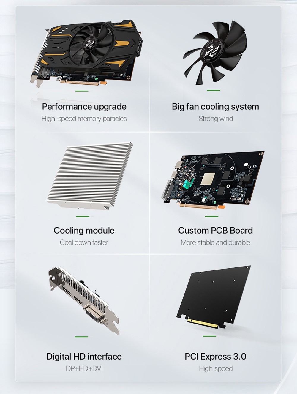 PELADN RX550 Graphics Card, 4GB GDDR5, 128bits, PCI Express 3.0, HDMI+DP+DVI, Single-fan