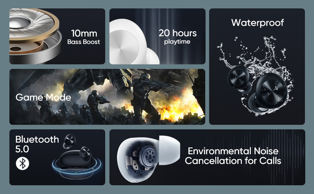 Realme DIZO GoPods D TWS Wireless Bluetooth Earbuds, Environment Noise Cancellation, Bluetooth 5.0, 20 Hours Battery Life - White