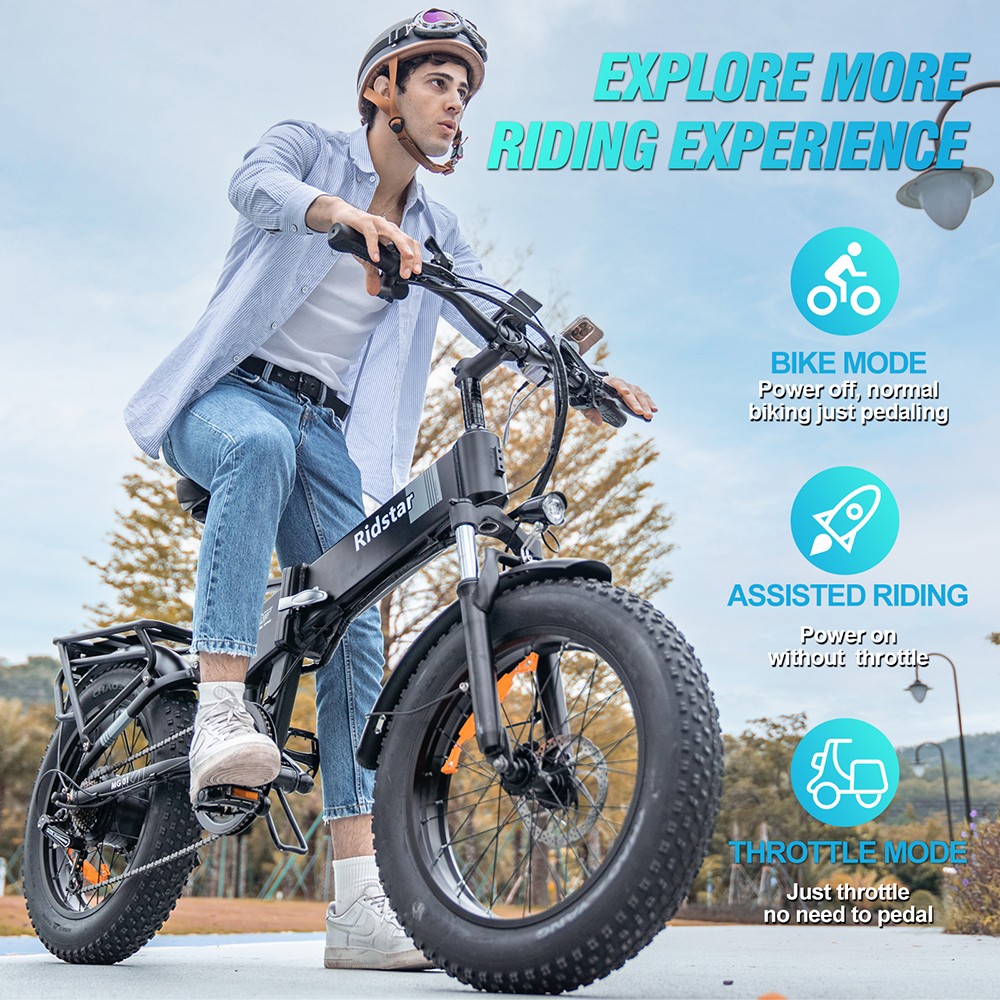Ridstar H20 Pro Electric Bike, 1000W*2 Motor, 48V 23AH Battery, 20*4 Inch Fat Tires, 49km/h Max Speed, 112km Range, Hydraulic Disc Brake, Front and Rear Shock Absorber, Shimano 7-speed