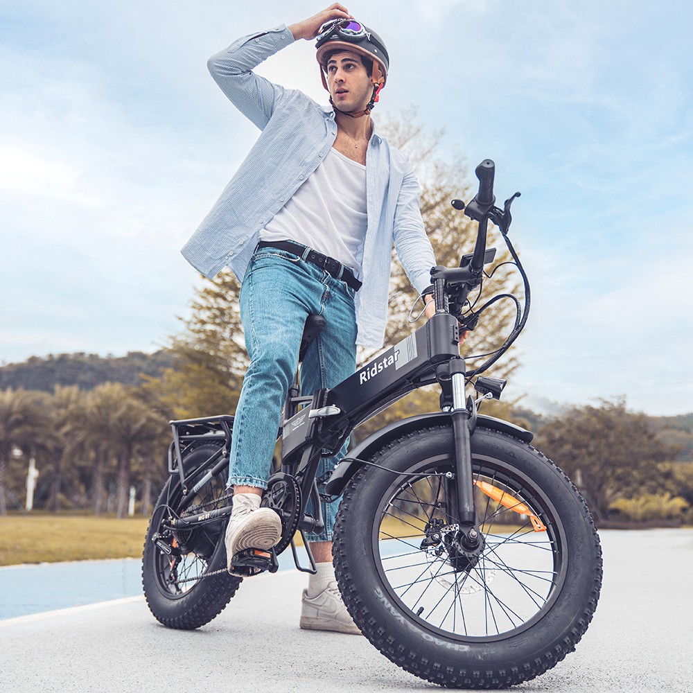 Ridstar H20 Pro Electric Bike, 1000W*2 Motor, 48V 23AH Battery, 20*4 Inch Fat Tires, 49km/h Max Speed, 112km Range, Hydraulic Disc Brake, Front and Rear Shock Absorber, Shimano 7-speed