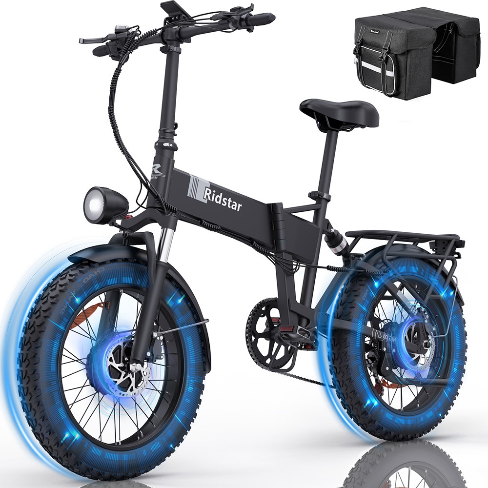 Ridstar H20 Pro Electric Bike, 1000W*2 Motor, 48V 23AH Battery, 20*4 Inch Fat Tires, 49km/h Max Speed, 112km Range, Hydraulic Disc Brake, Front and Rear Shock Absorber, Shimano 7-speed