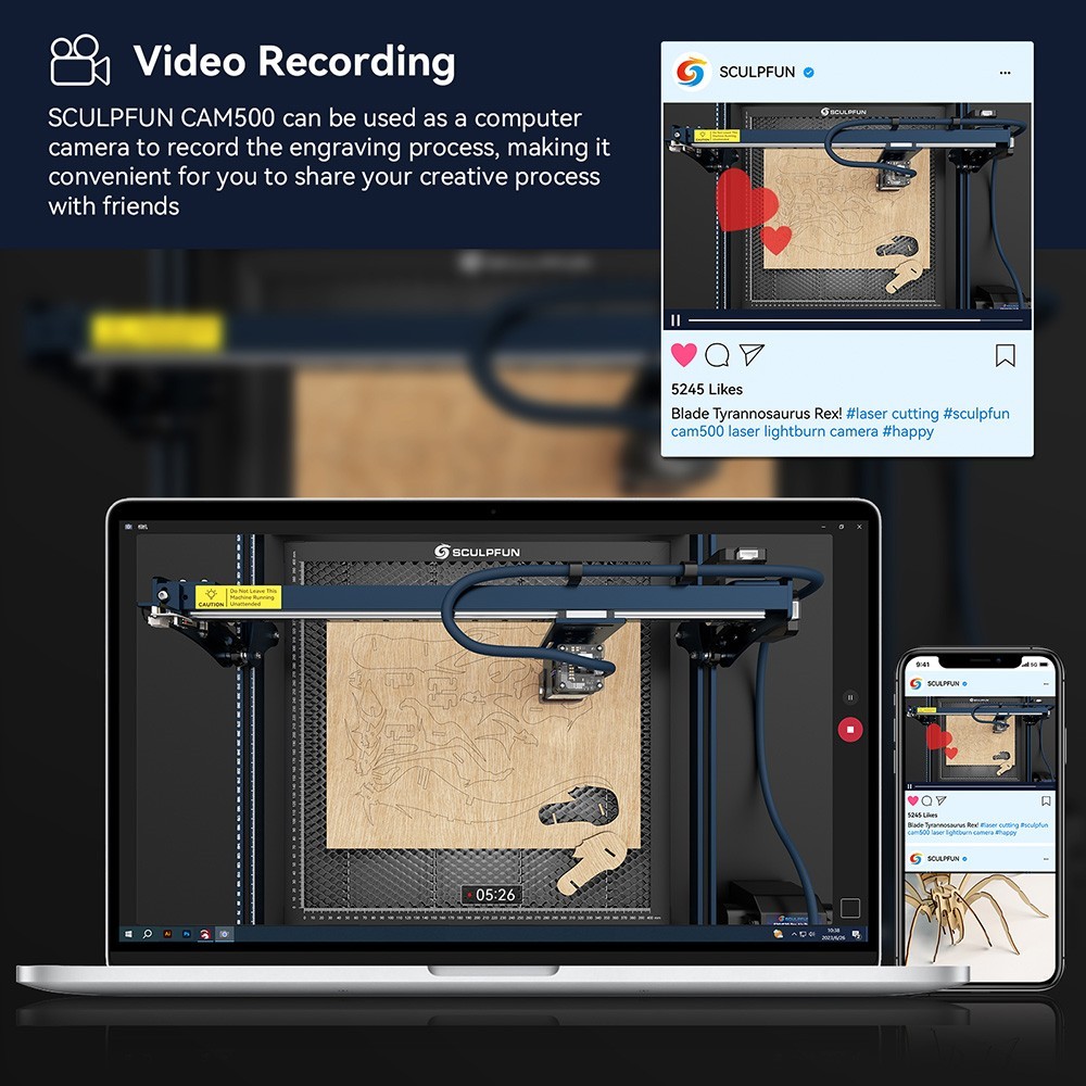 SCULPFUN CAM500 Lasergravurkamera, 5 Megapixel, Präzisionspositionierung, Bildverfolgung, Prozessaufzeichnung
