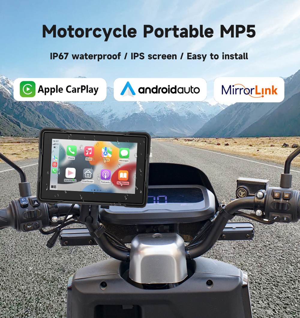 SD5005 5inch 2.5D IPS Motorcycle MP5 Player, Dual Bluetooth Connection, 800*480 Resolution, IP67 Waterproof, Support Carplay/ Mirrorlink/ Android Auto/ TF Card