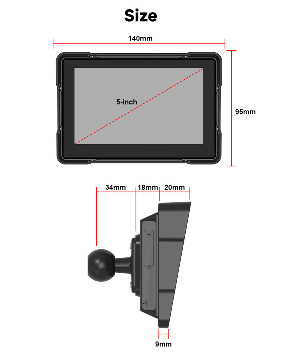SD5005 5inch 2.5D IPS Motorcycle MP5 Player, Dual Bluetooth Connection, 800*480 Resolution, IP67 Waterproof, Support Carplay/ Mirrorlink/ Android Auto/ TF Card
